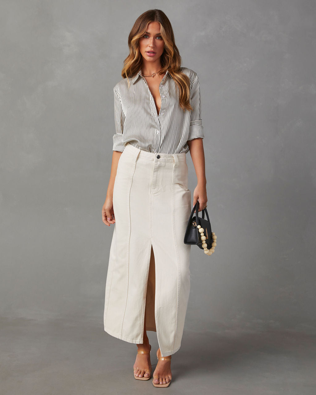 Jessey Striped Oversized Button Down Top-Vogue Logic