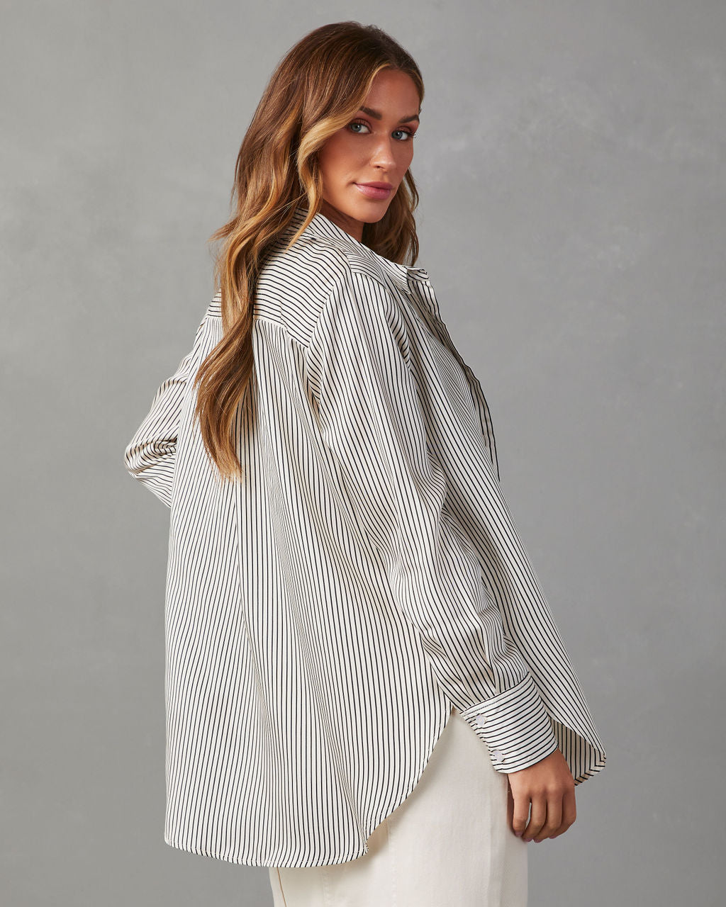 Jessey Striped Oversized Button Down Top-Vogue Logic