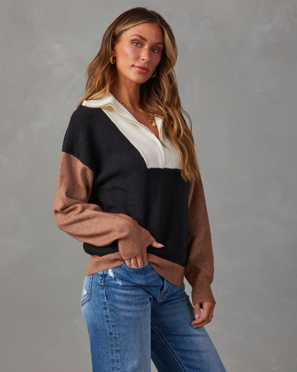 Reiss Colorblock Half Zip Sweater-Vogue Logic