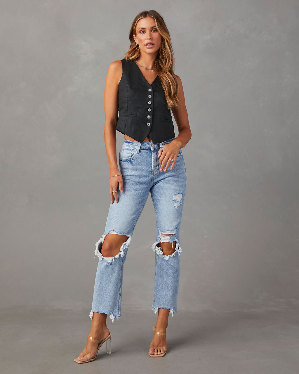 Jolee High Rise Distressed Cropped Jeans-Vogue Logic