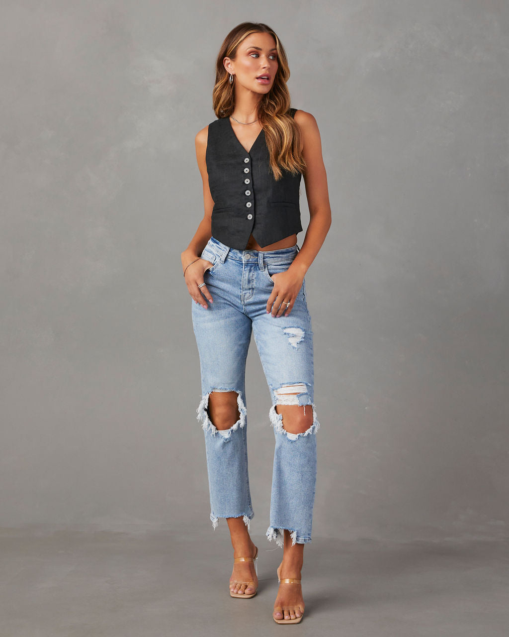 Jolee High Rise Distressed Cropped Jeans-Vogue Logic