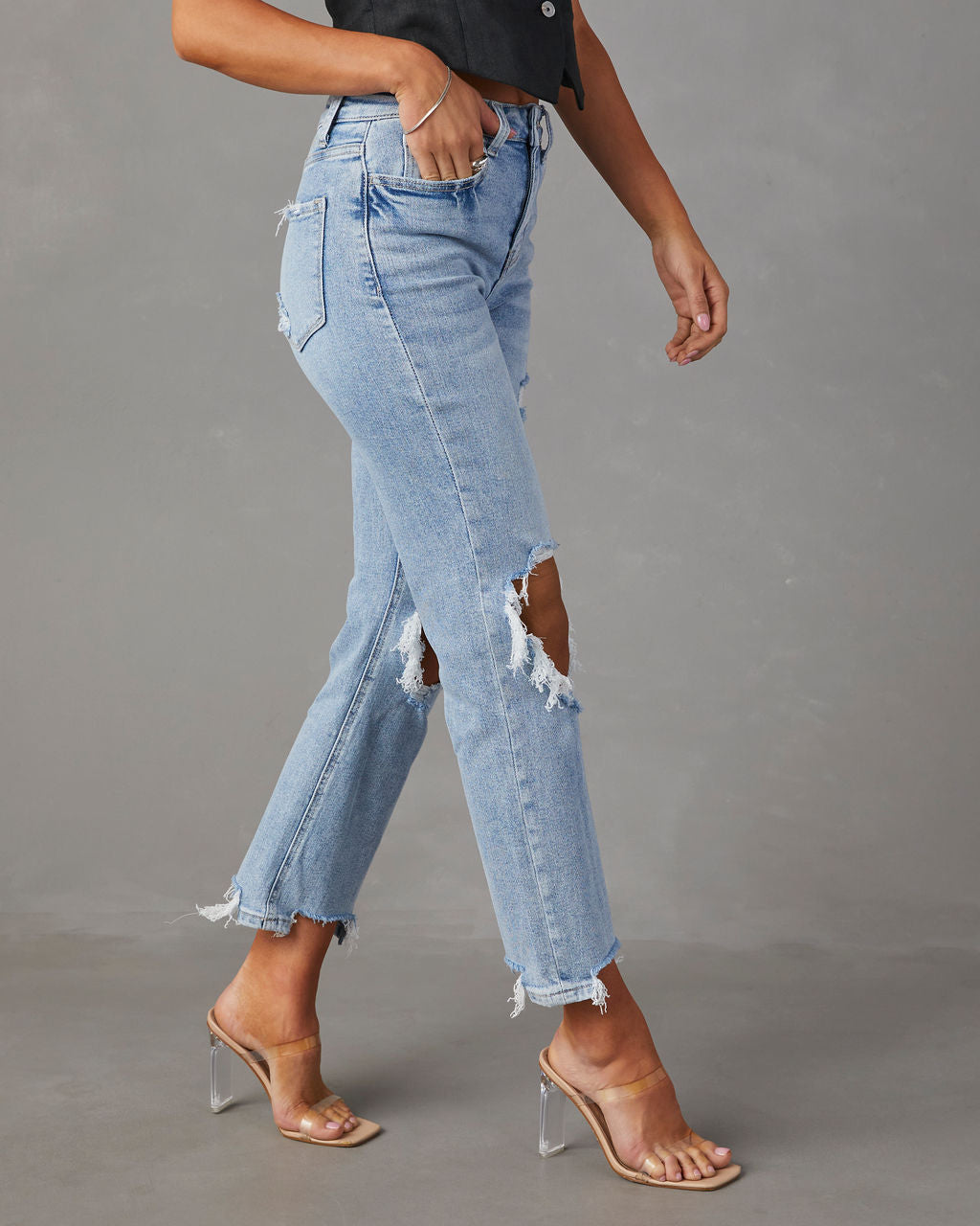 Jolee High Rise Distressed Cropped Jeans-Vogue Logic