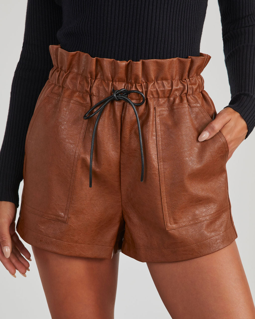 Reiko Faux Leather Paperbag Shorts-Vogue Logic
