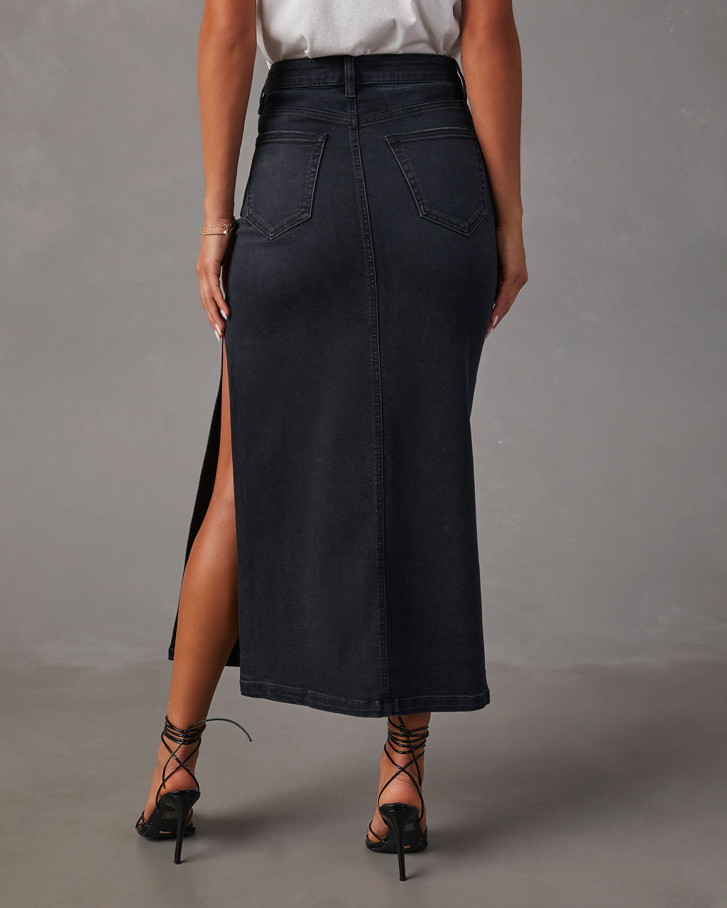 Chic Side Slit Denim Midi Skirt-Vogue Logic
