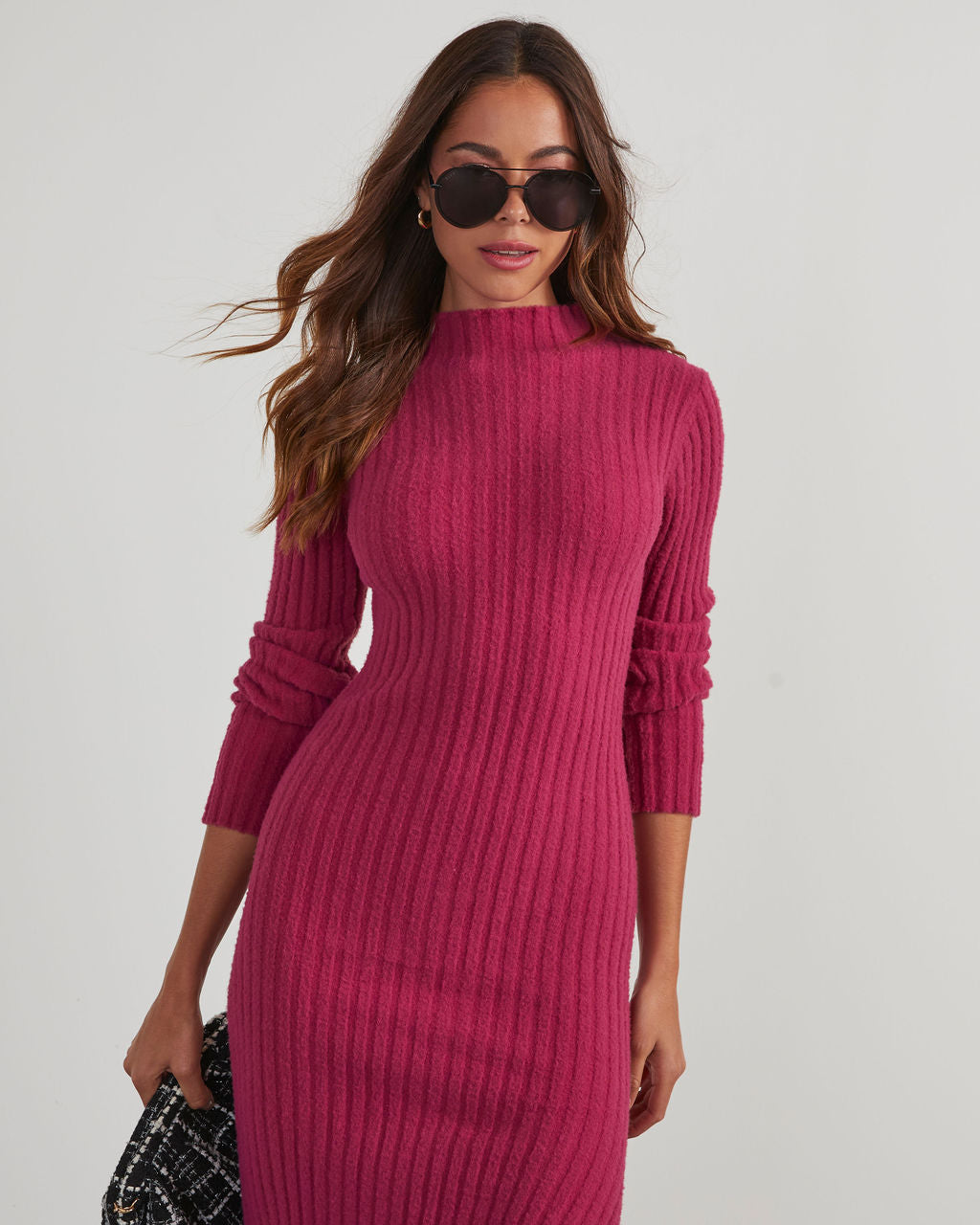 Lidia Ribbed Midi Sweater Dress-Vogue Logic