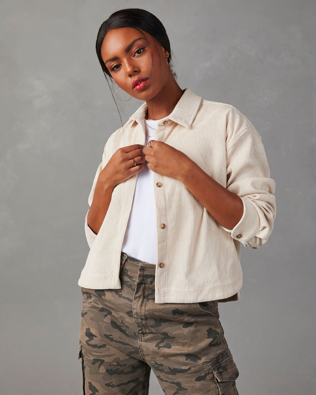 Santoro Corduroy Button Down Top-Vogue Logic