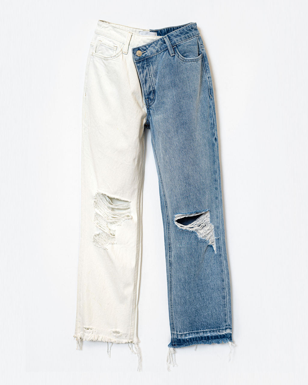 Now High Rise Cross Over Two Tone Straight Jeans-Vogue Logic