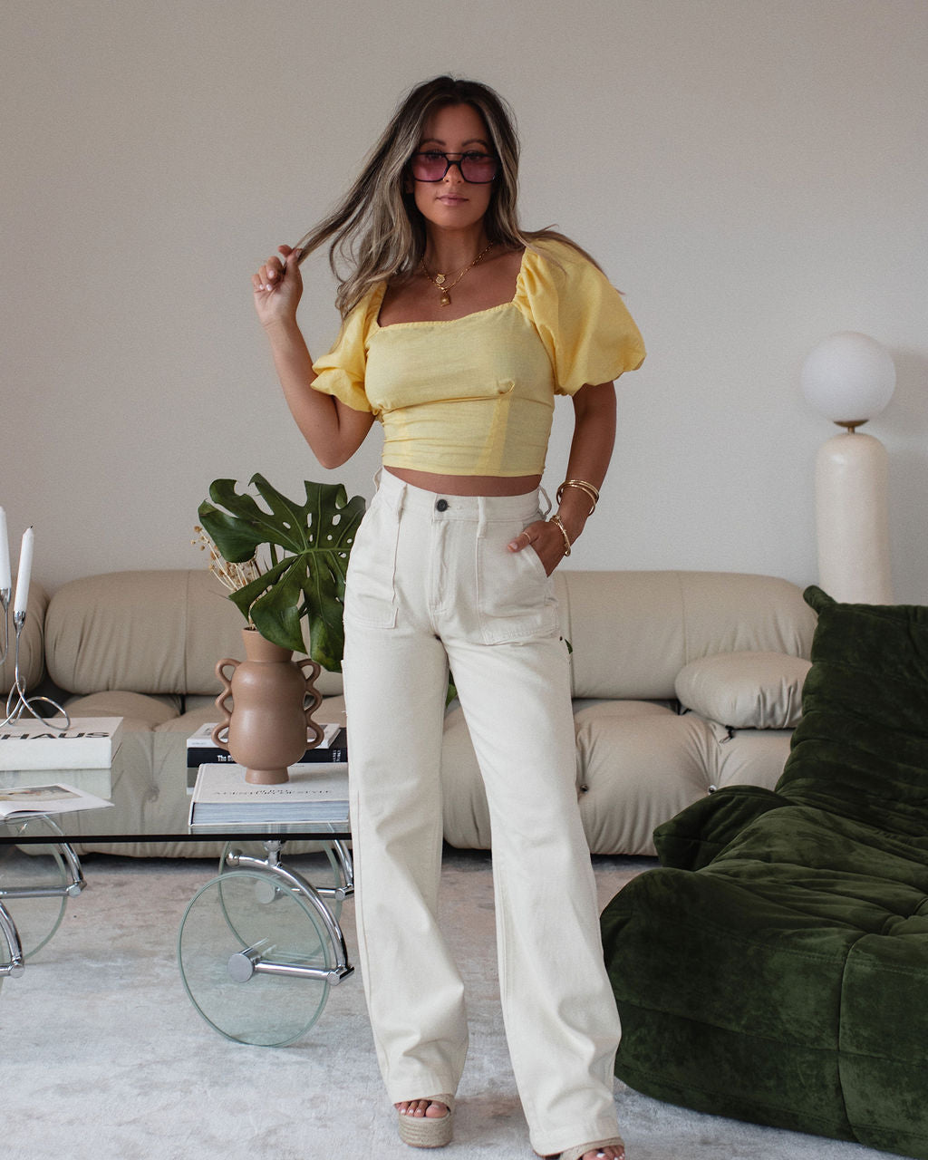 Rylee Cotton Linen Blend Puff Sleeve Top-Vogue Logic