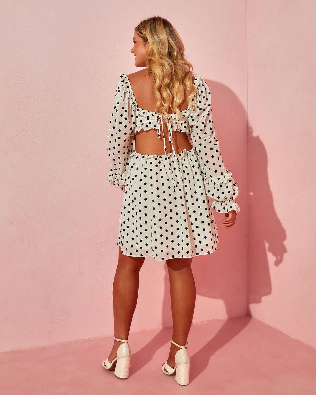 Always Bonita Polka Dot Cutout Mini Dress-Vogue Logic