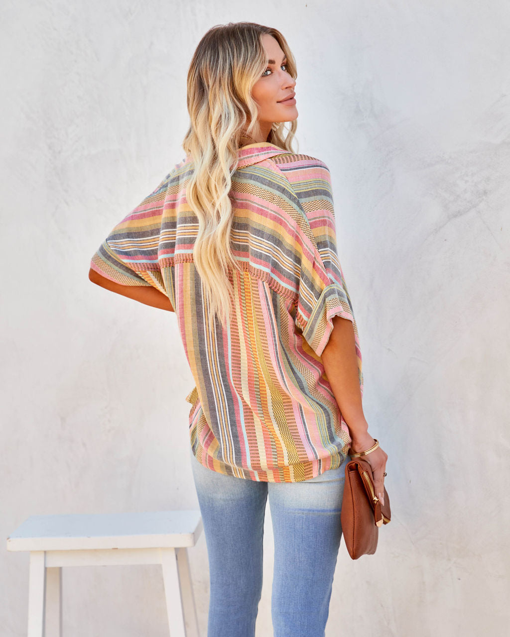 Camille Striped Woven Button Down Top-Vogue Logic