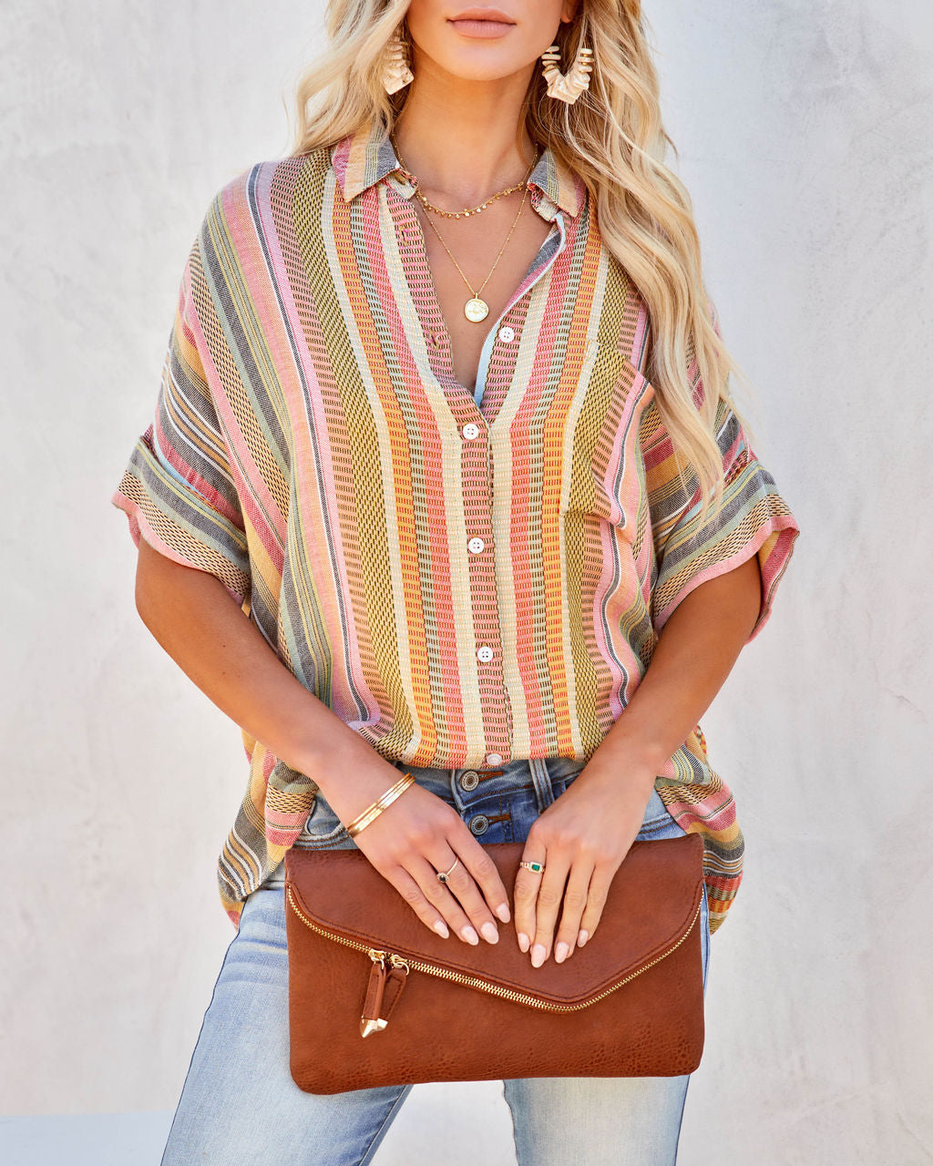 Camille Striped Woven Button Down Top-Vogue Logic