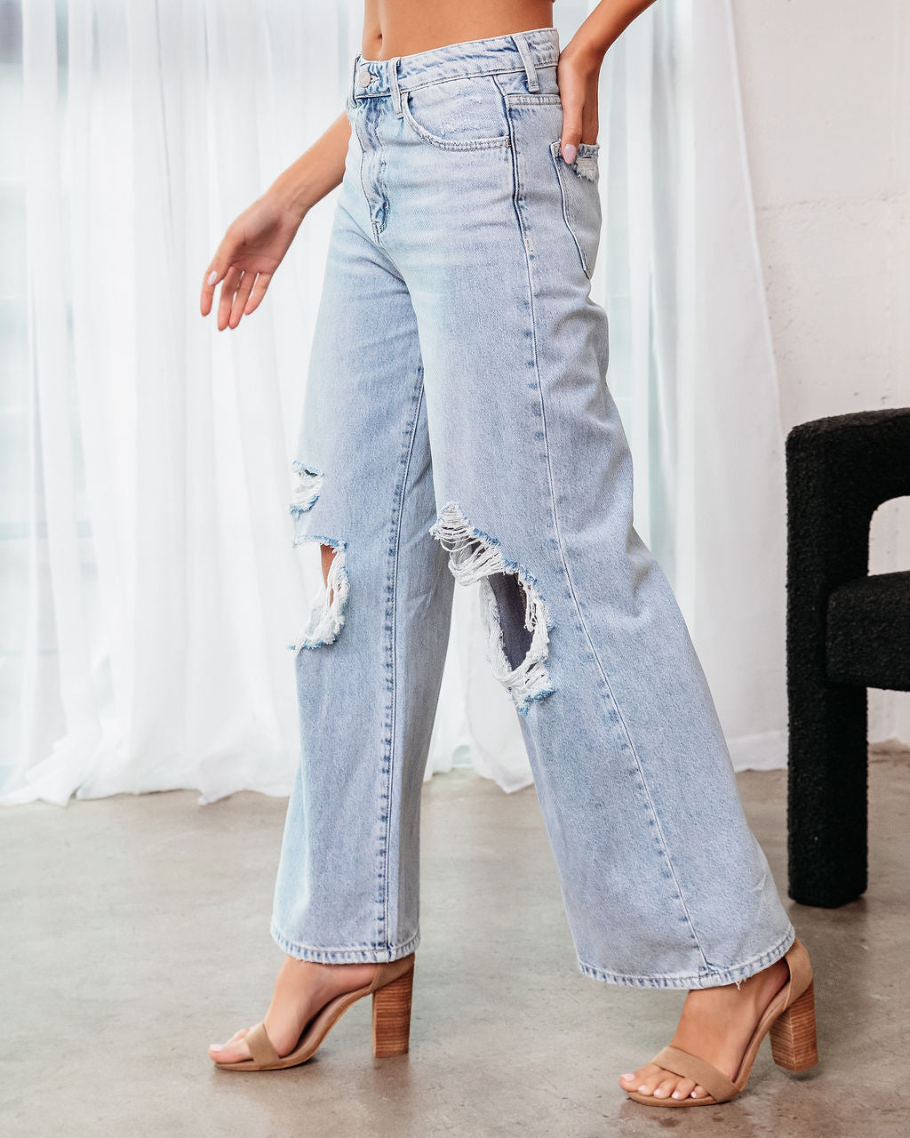 Destiny High Rise Distressed 90'S Wide Leg Jeans-Vogue Logic