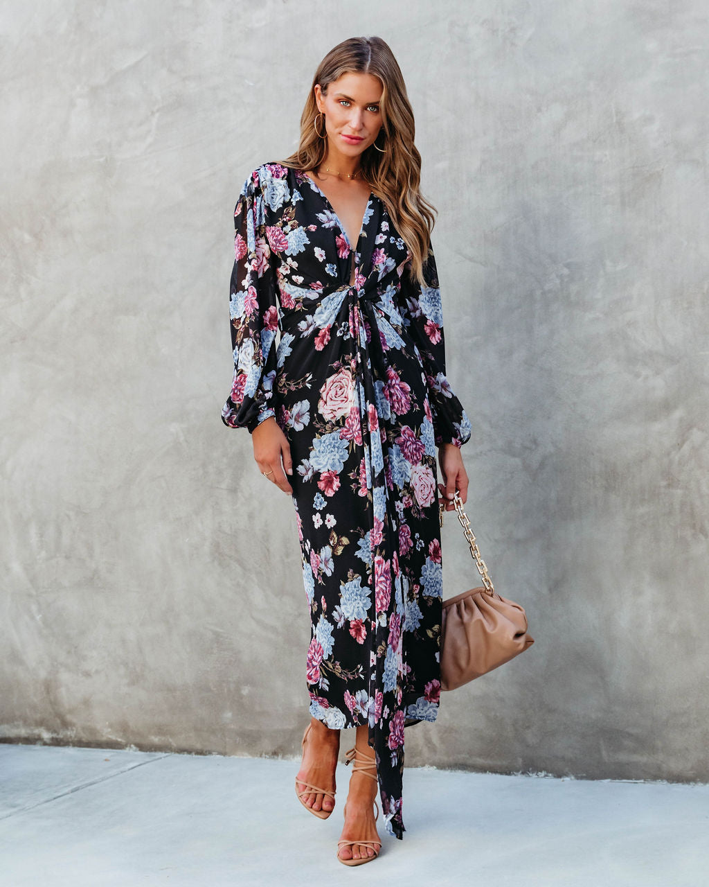 Holley Floral Twist Front Maxi Dress-Vogue Logic