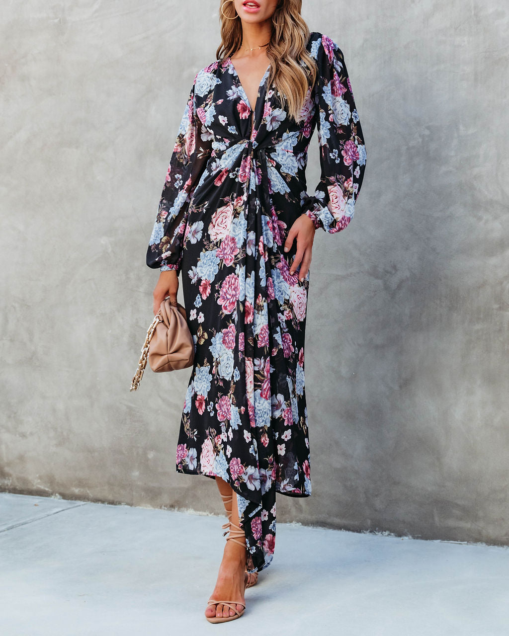 Holley Floral Twist Front Maxi Dress-Vogue Logic