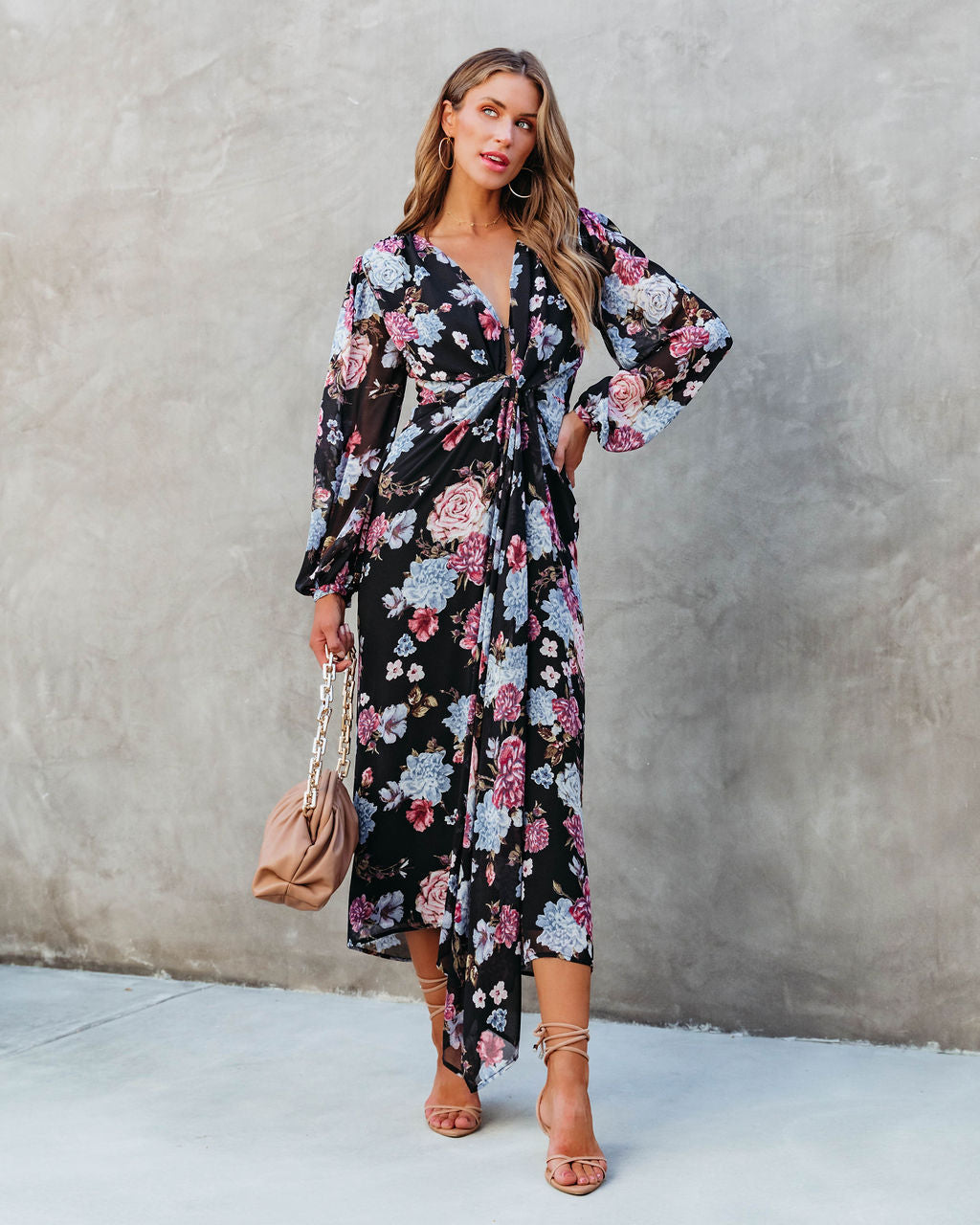 Holley Floral Twist Front Maxi Dress-Vogue Logic