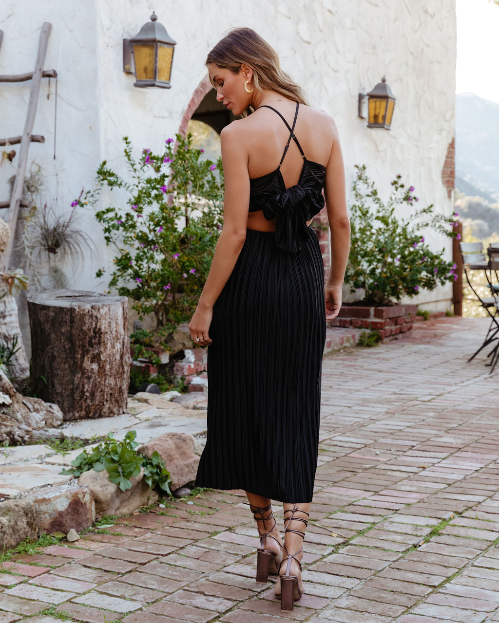 Hollywood Dreams Pleated Tie Back Midi Dress-Vogue Logic