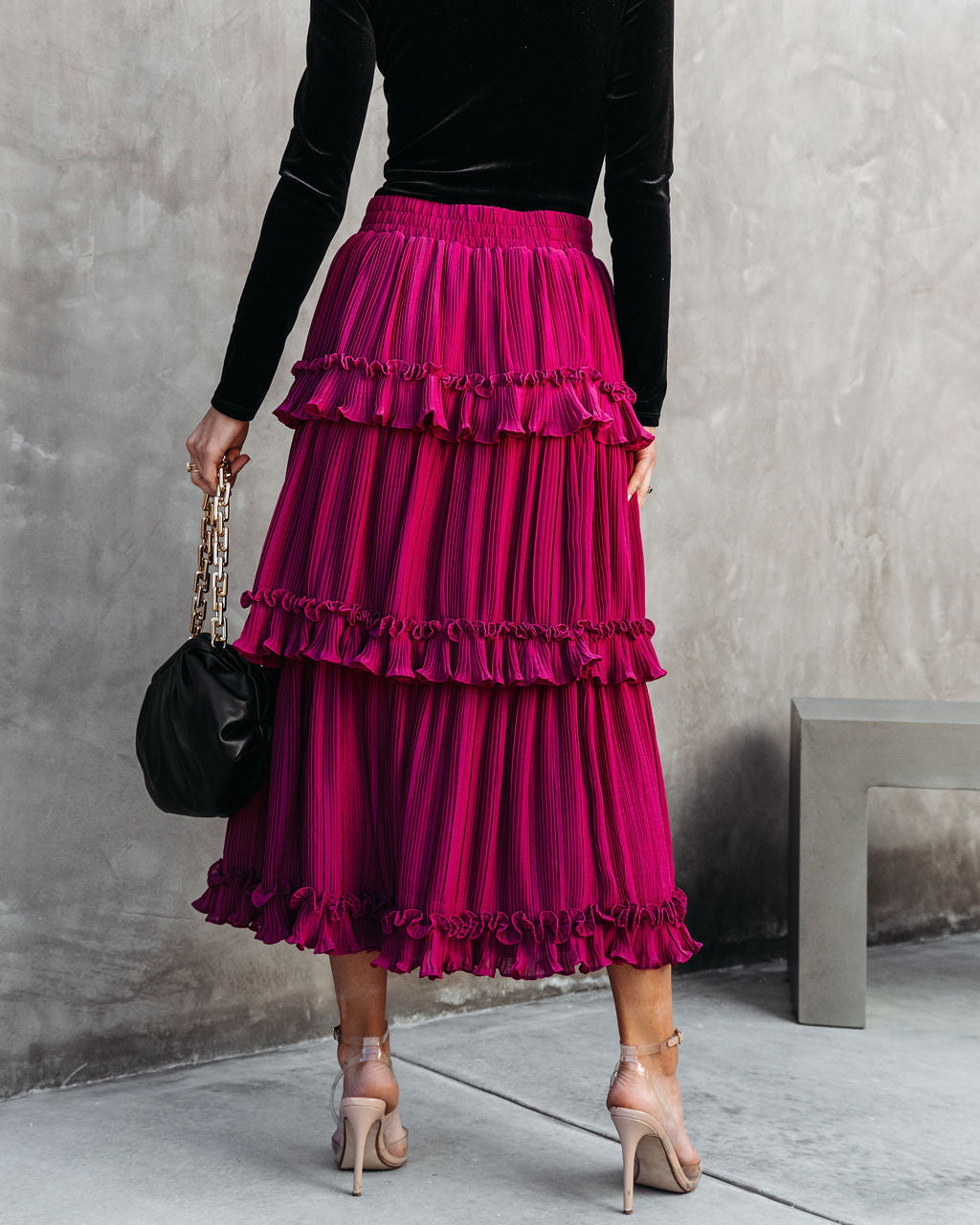 Nasreen Plisse Chiffon Tiered Maxi Skirt-Vogue Logic