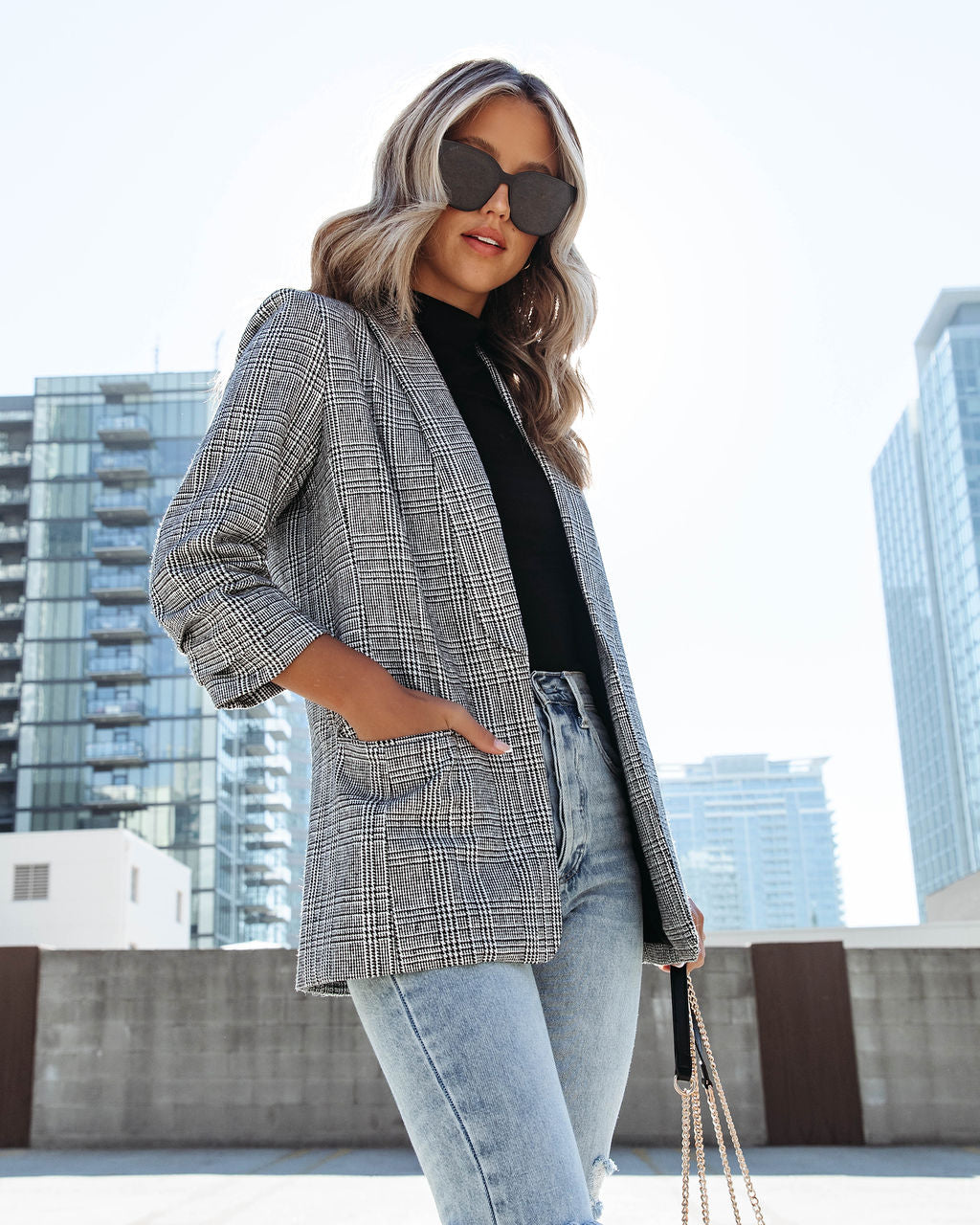 Oxnard Pocketed Houndstooth Blazer-Vogue Logic