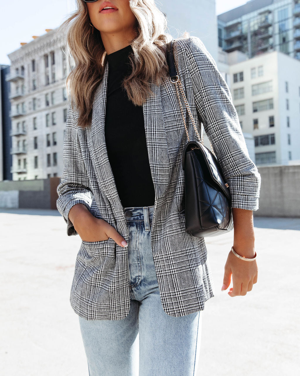 Oxnard Pocketed Houndstooth Blazer-Vogue Logic