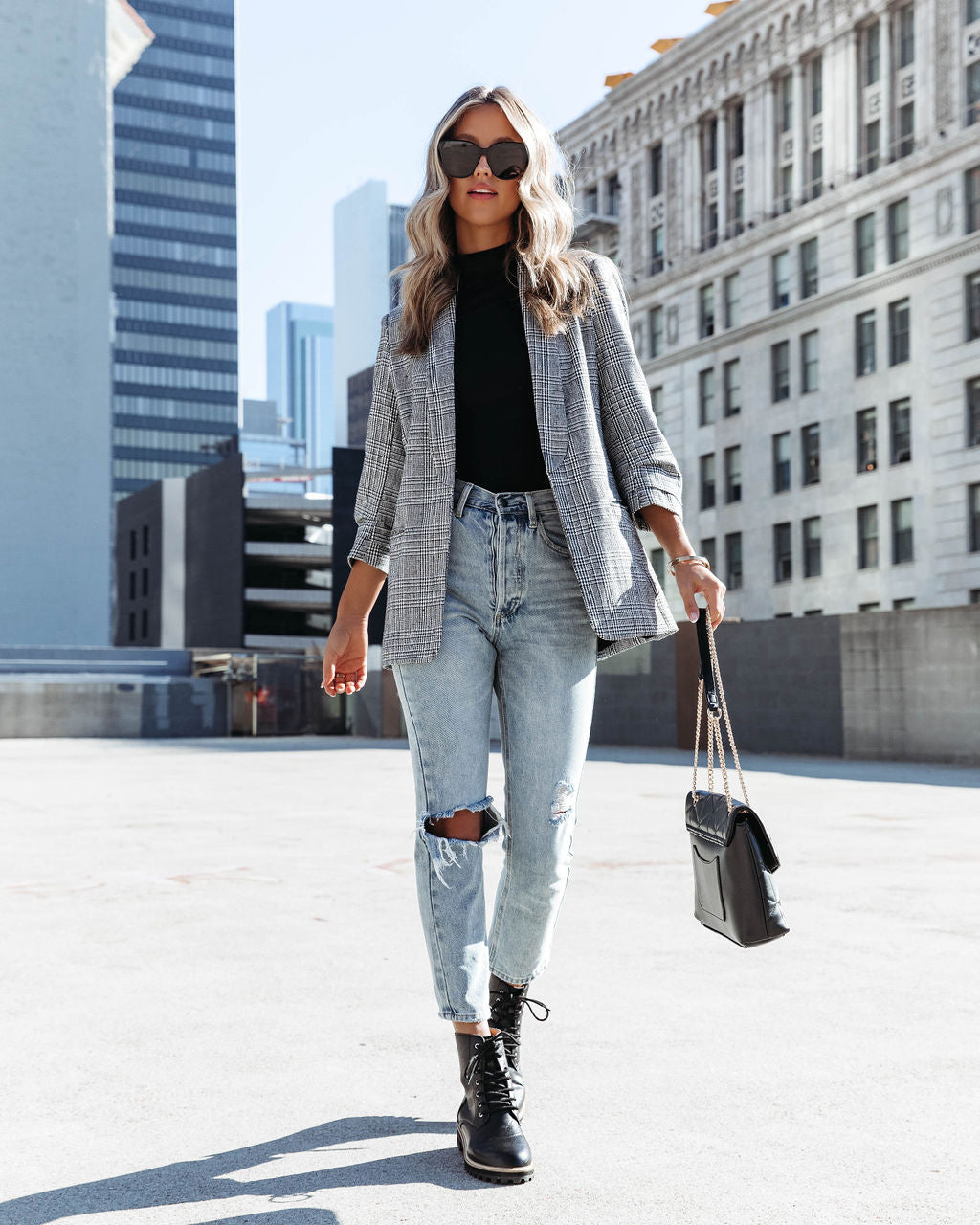 Oxnard Pocketed Houndstooth Blazer-Vogue Logic