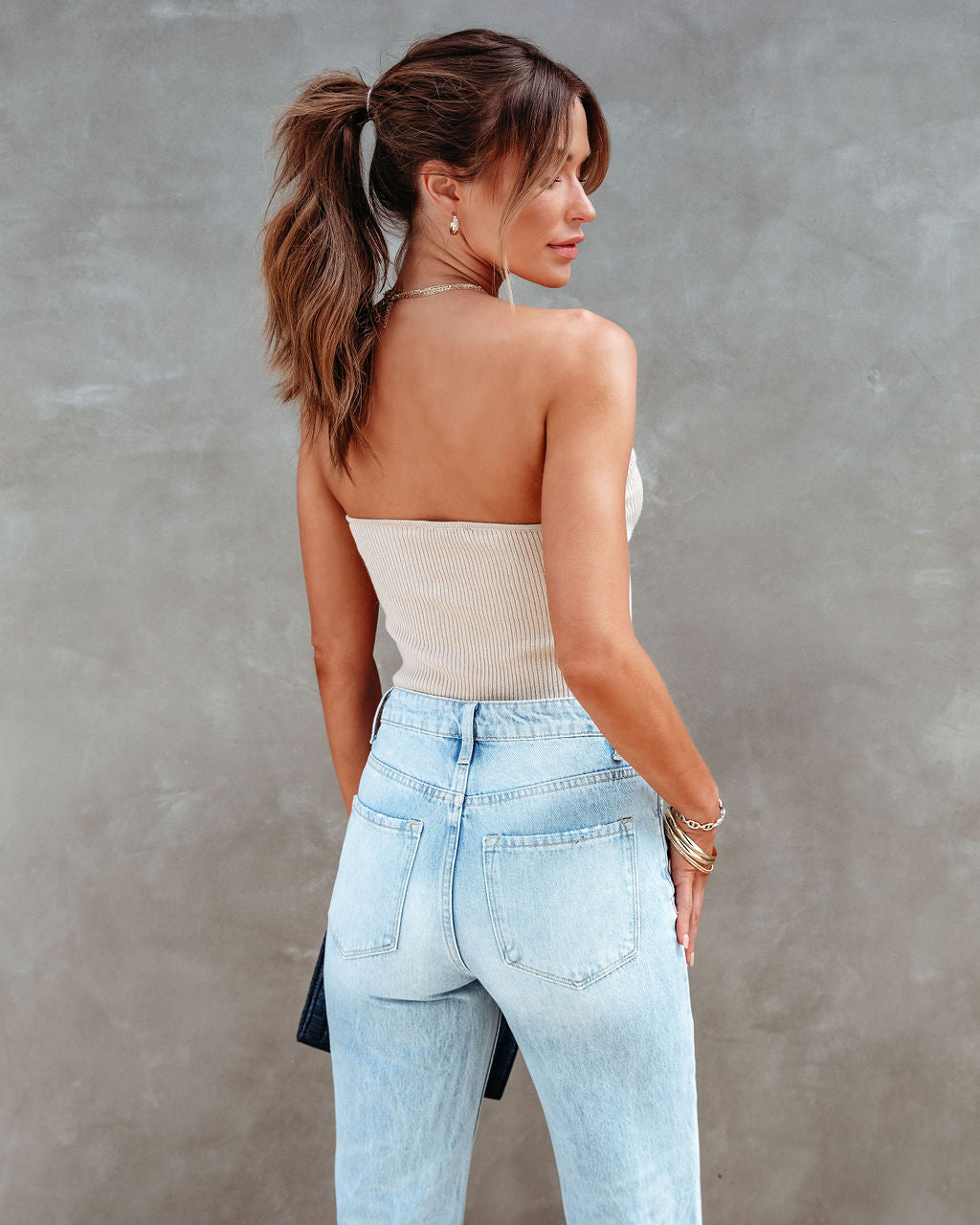 Phoenix Ribbed Knit Strapless Top-Vogue Logic