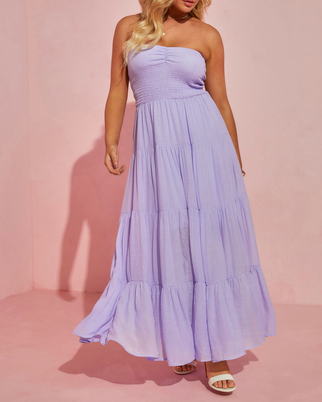 Rosalina Strapless Smocked Tiered Maxi Dress-Vogue Logic