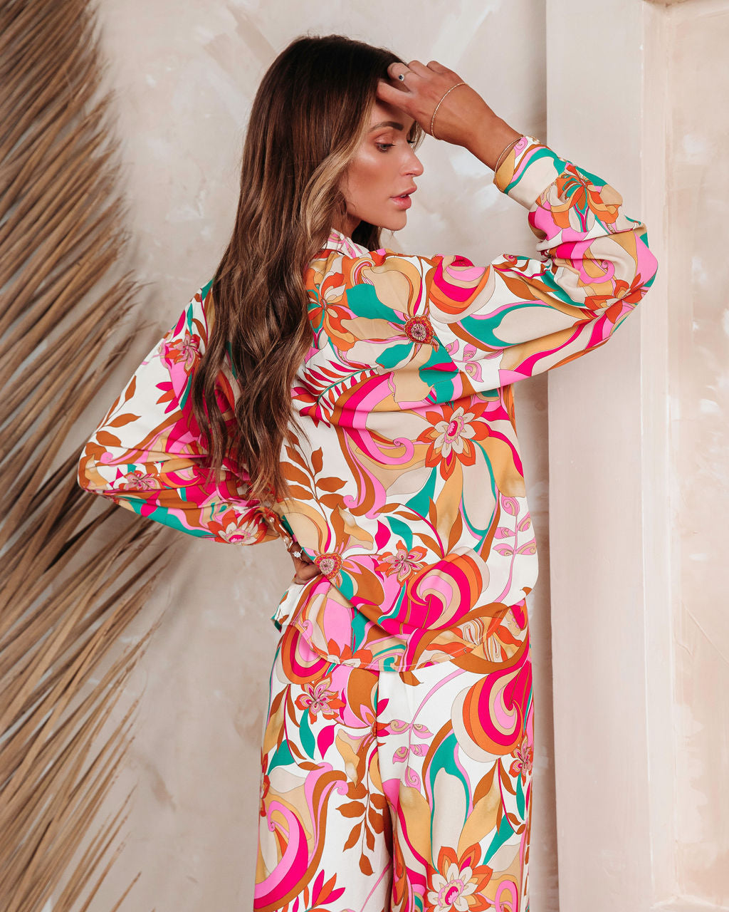 Tropez Printed Button Down Top-Vogue Logic