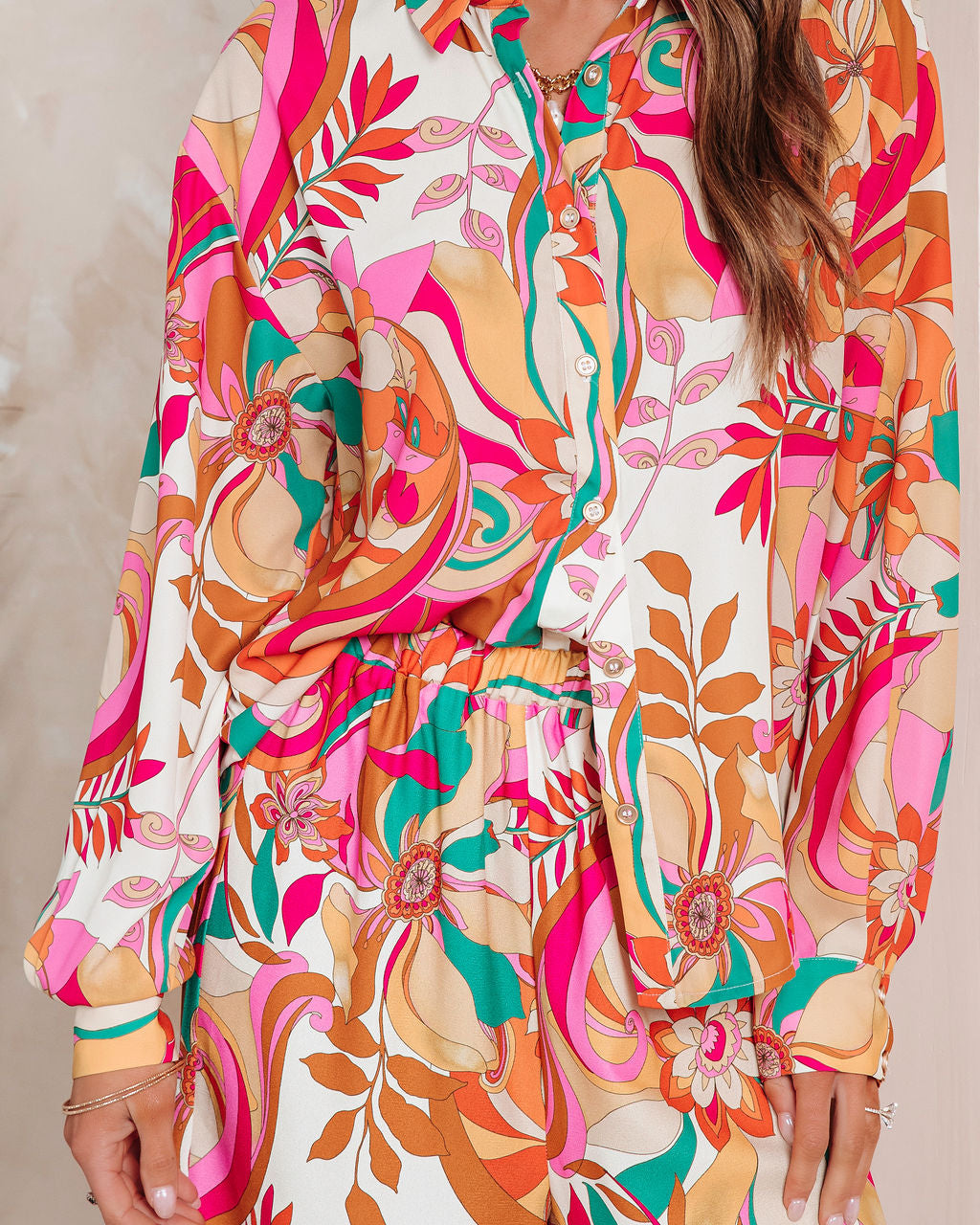 Tropez Printed Button Down Top-Vogue Logic