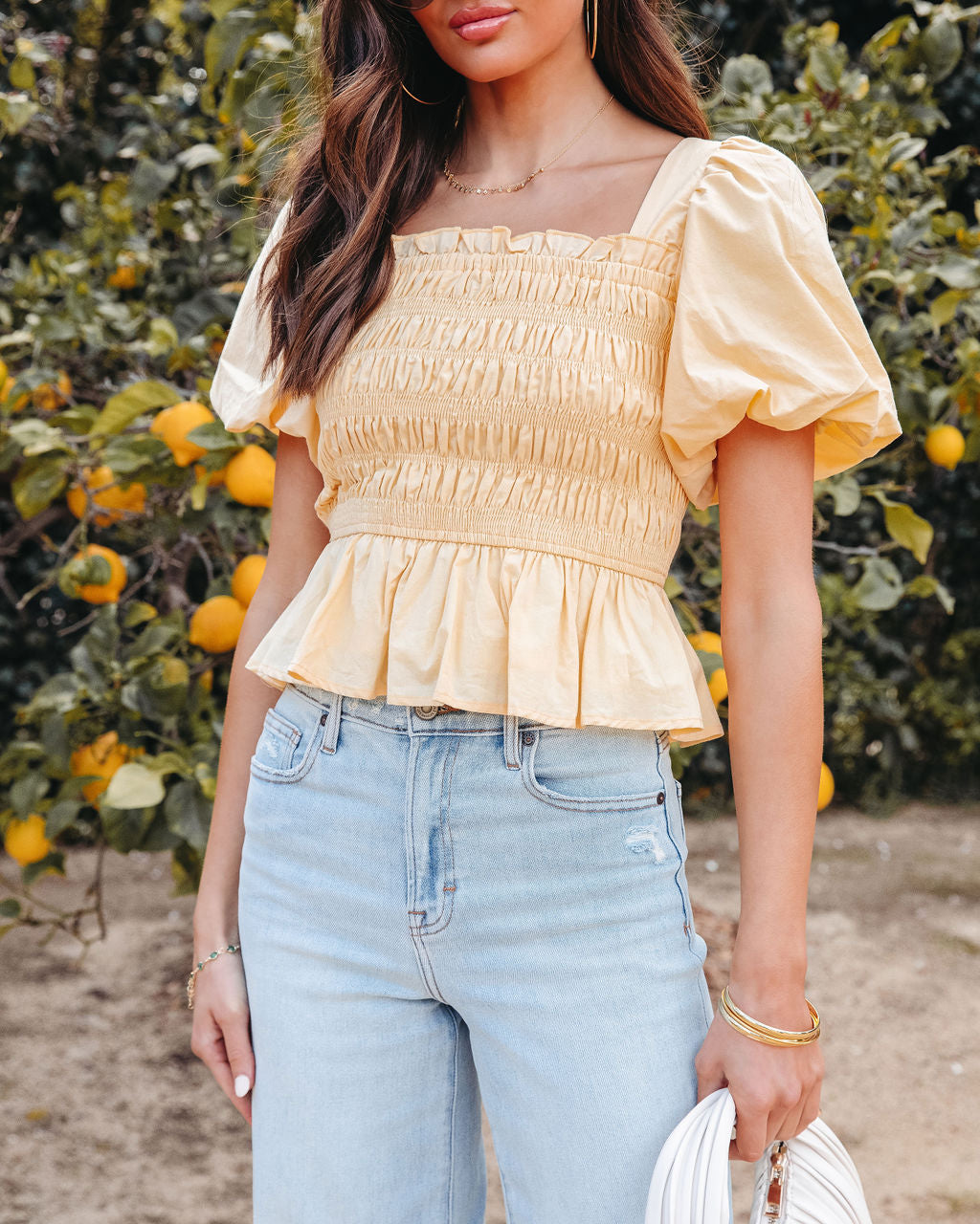 Trysta Cotton Smocked Peplum Top-Vogue Logic