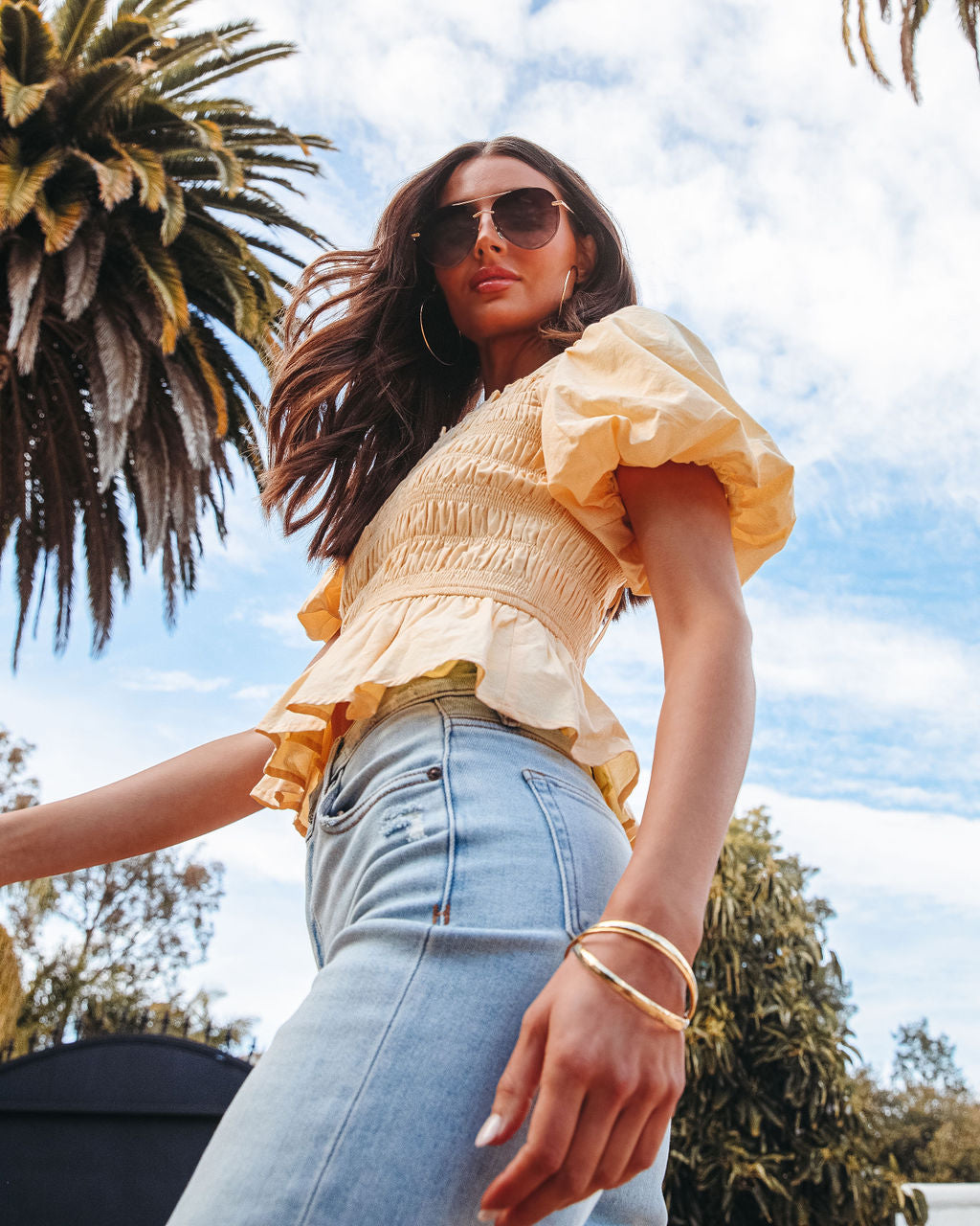 Trysta Cotton Smocked Peplum Top-Vogue Logic