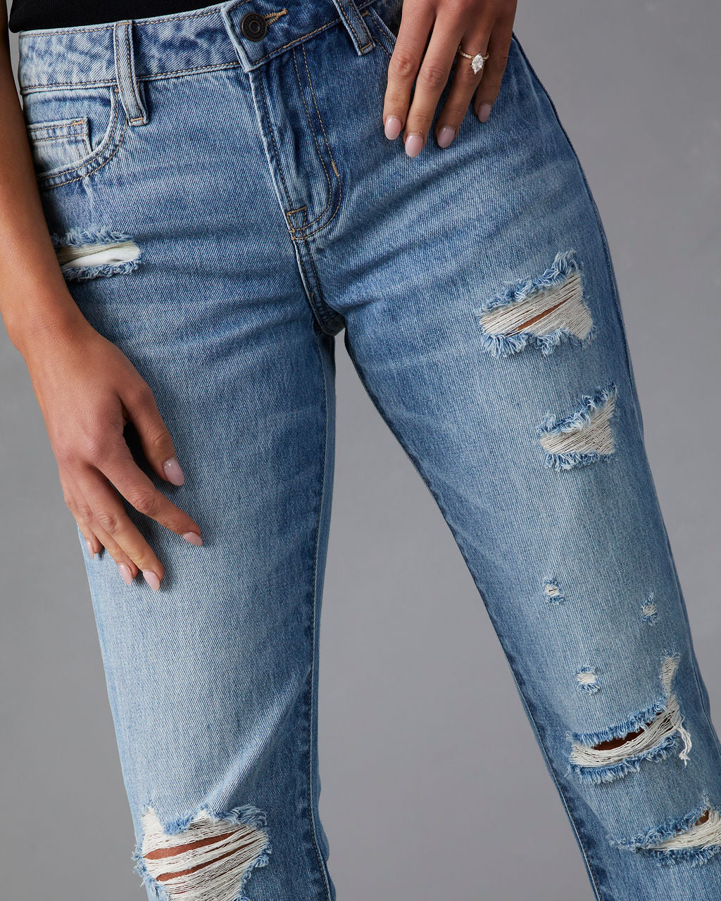 Nila Mid Rise Distressed Boyfriend Jeans-Vogue Logic