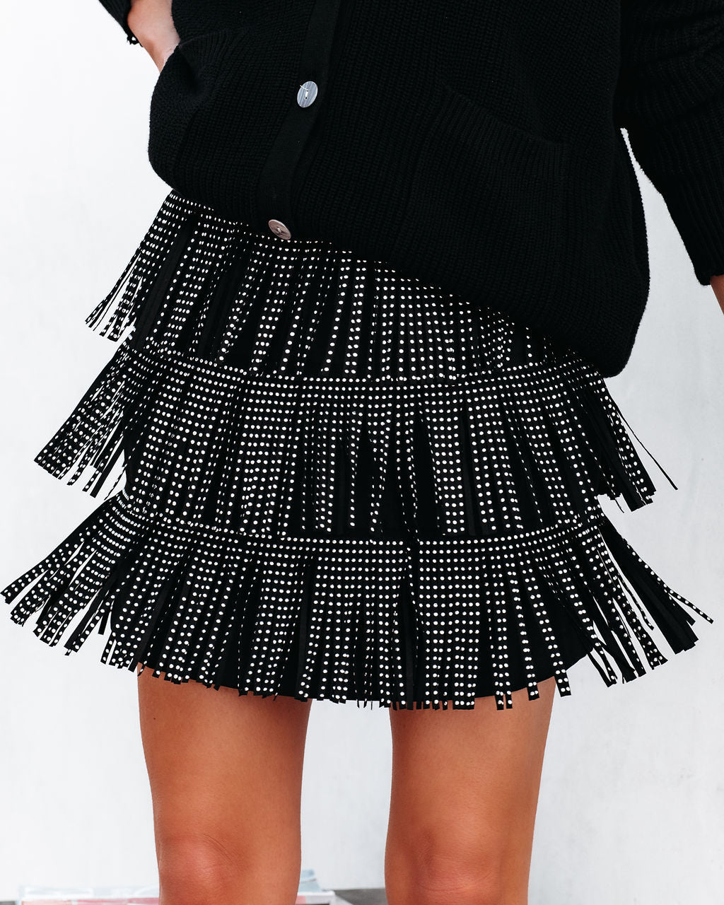 Zoie Studded Fringe Mini Skirt-Vogue Logic