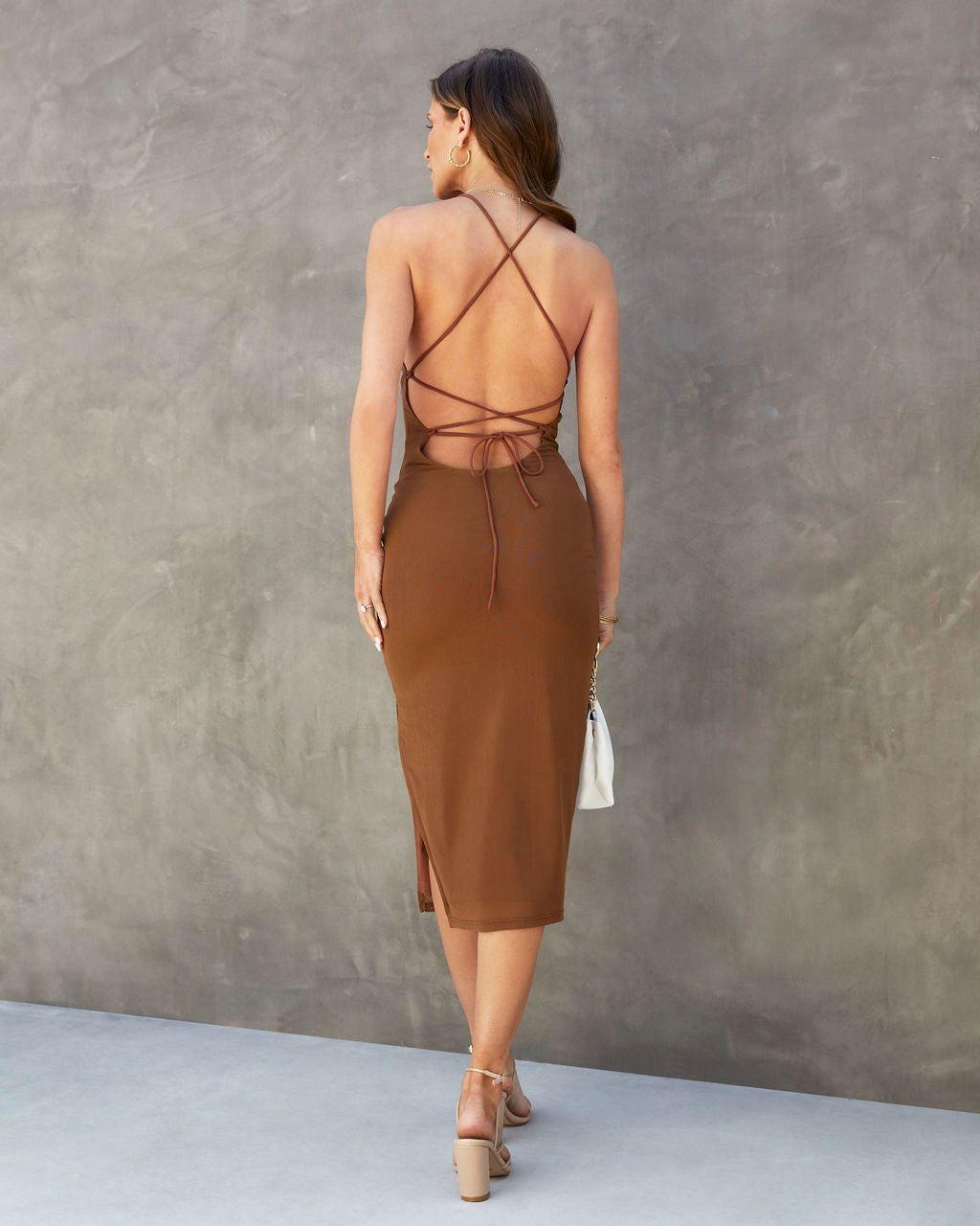 Zuri Lace Up Back Midi Dress-Vogue Logic