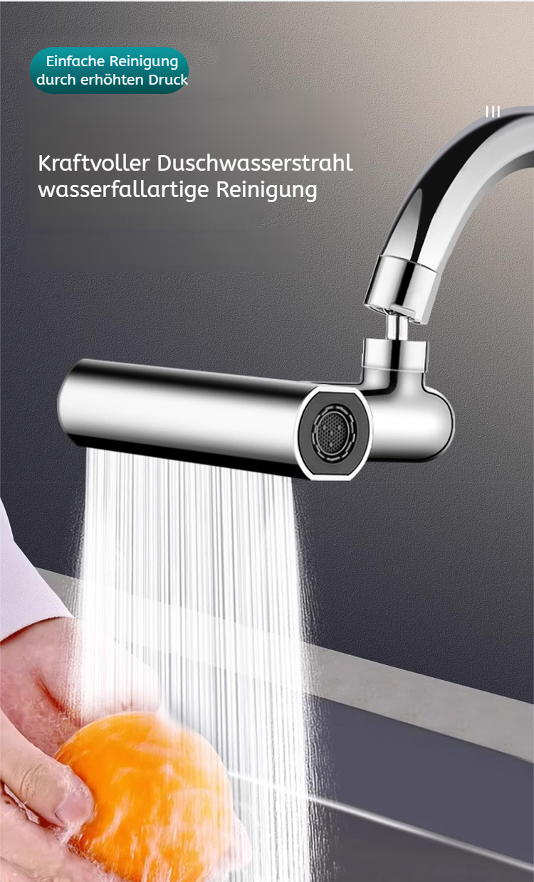 Detailansicht des Wasserhahn mit Wasserfall- und Regendusche-Effekt