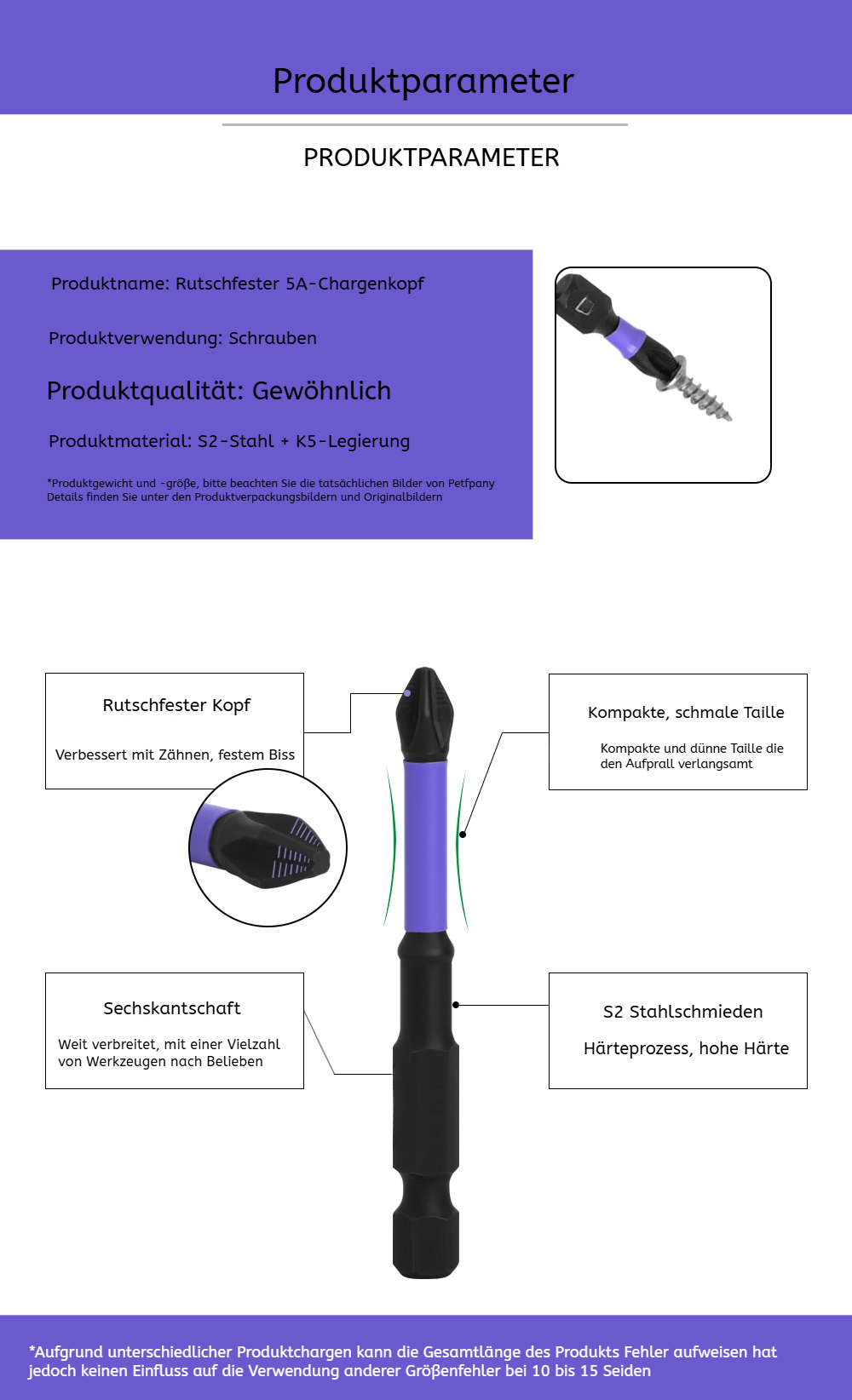 Rutschfeste Bohrschrauber-Bits Set Detailansicht