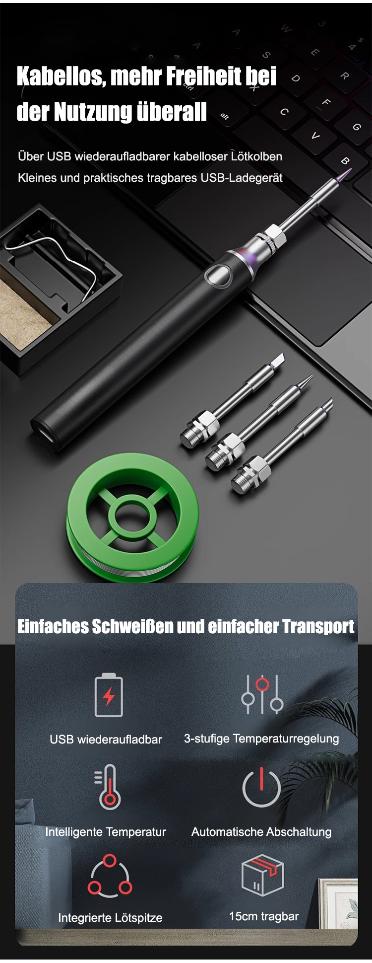 Tragbares kabelloses Schweißgerät in Aktion