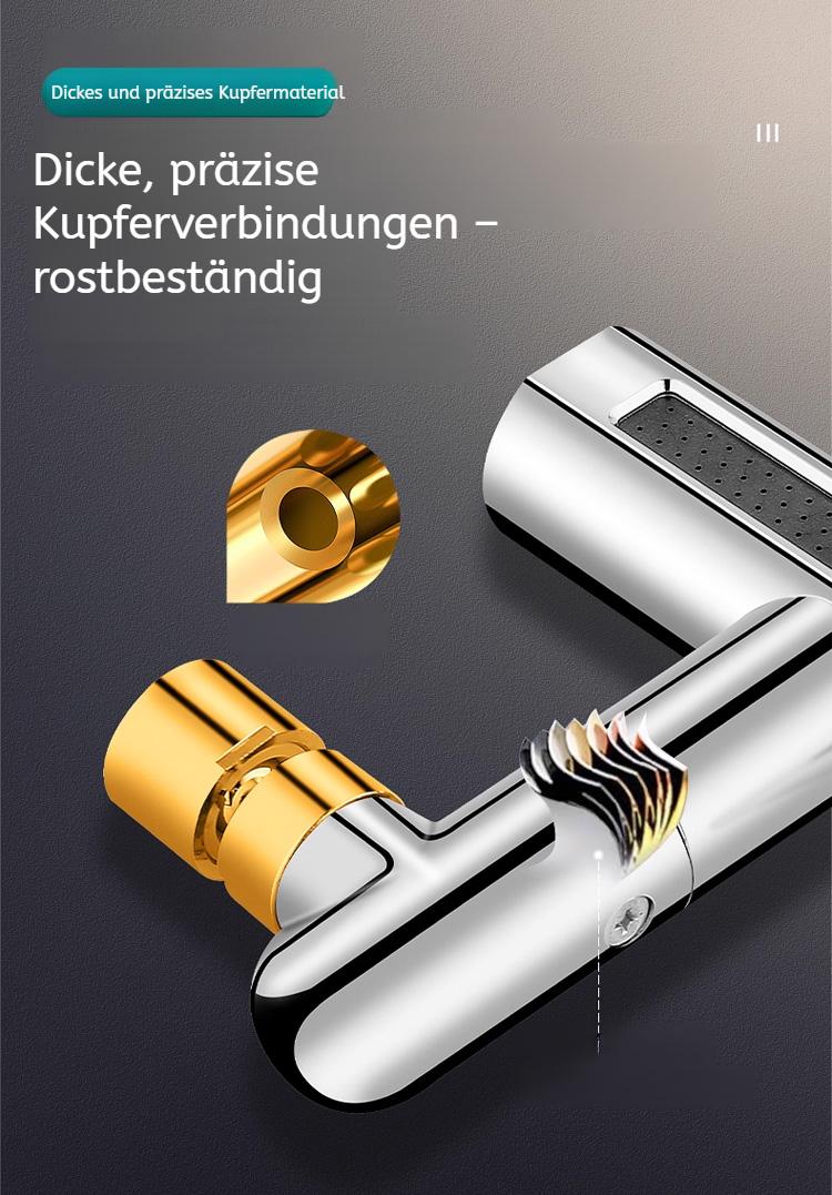 Moderner Wasserhahn im Badezimmer mit Wasserfallstrahl