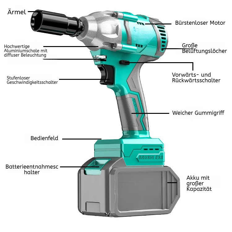 Dayi bürstenloser elektrischer Schraubenschlüssel LithiumBatterieLadehandstück großes Drehmoment Luf