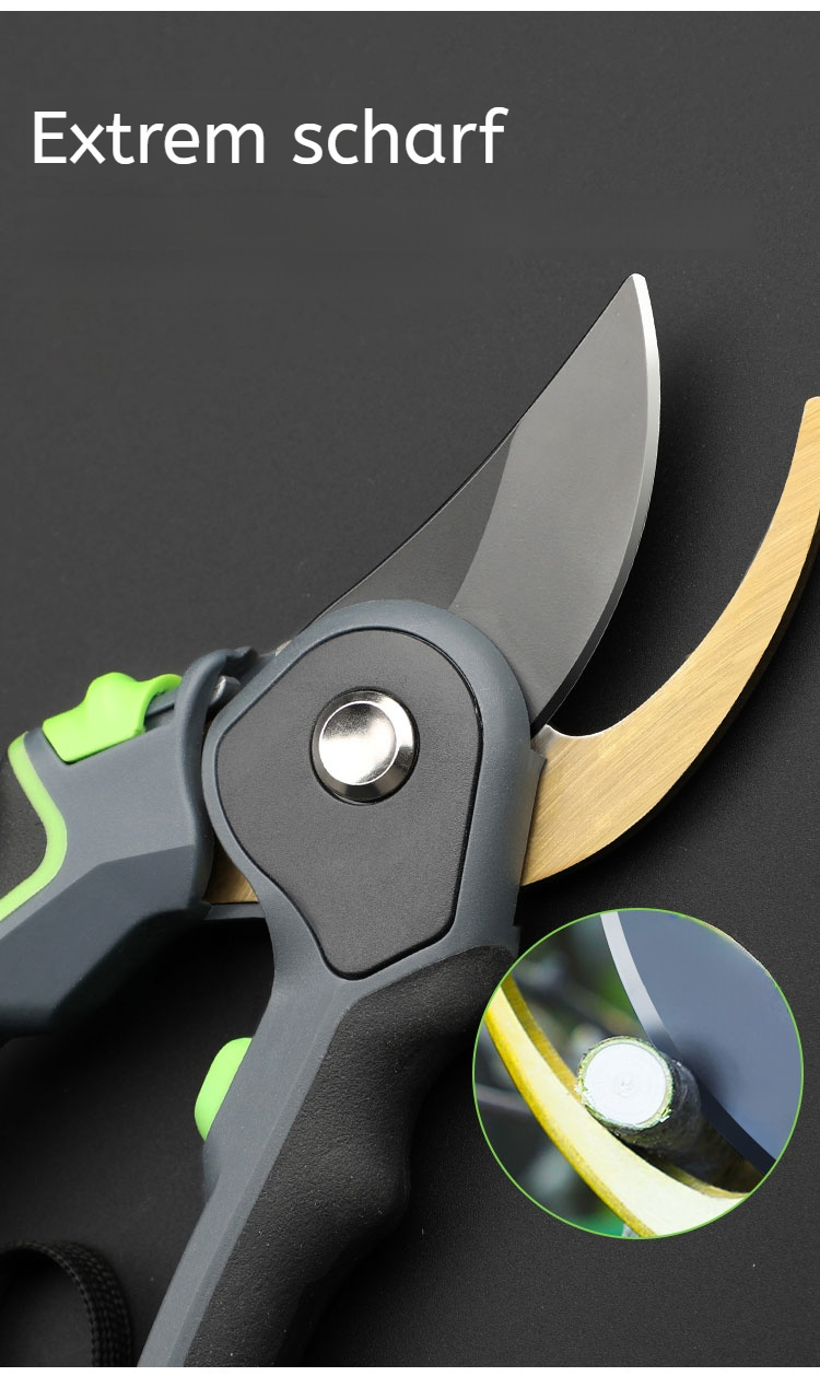 Starke Gartenschere schneidet frische Zweige ab