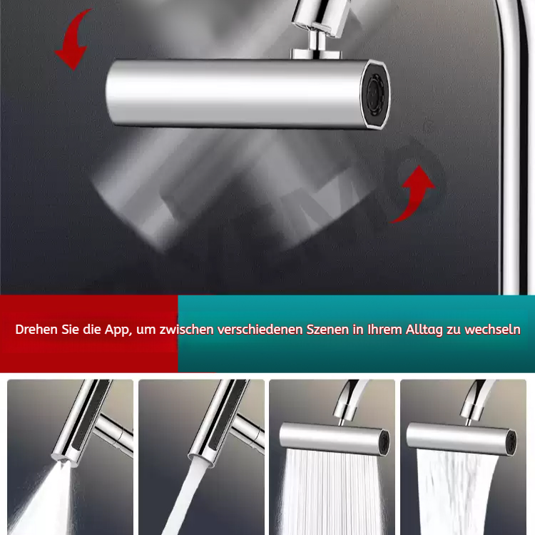 Multifunktionaler drehbarer Wasserhahn mit Wasserfall- und Regendusche-Effekt