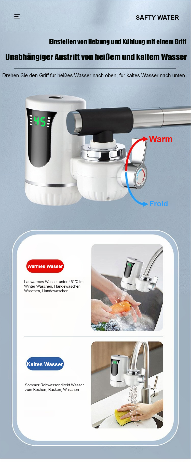 Warmwasserhahn für Küche und Bad geeignet