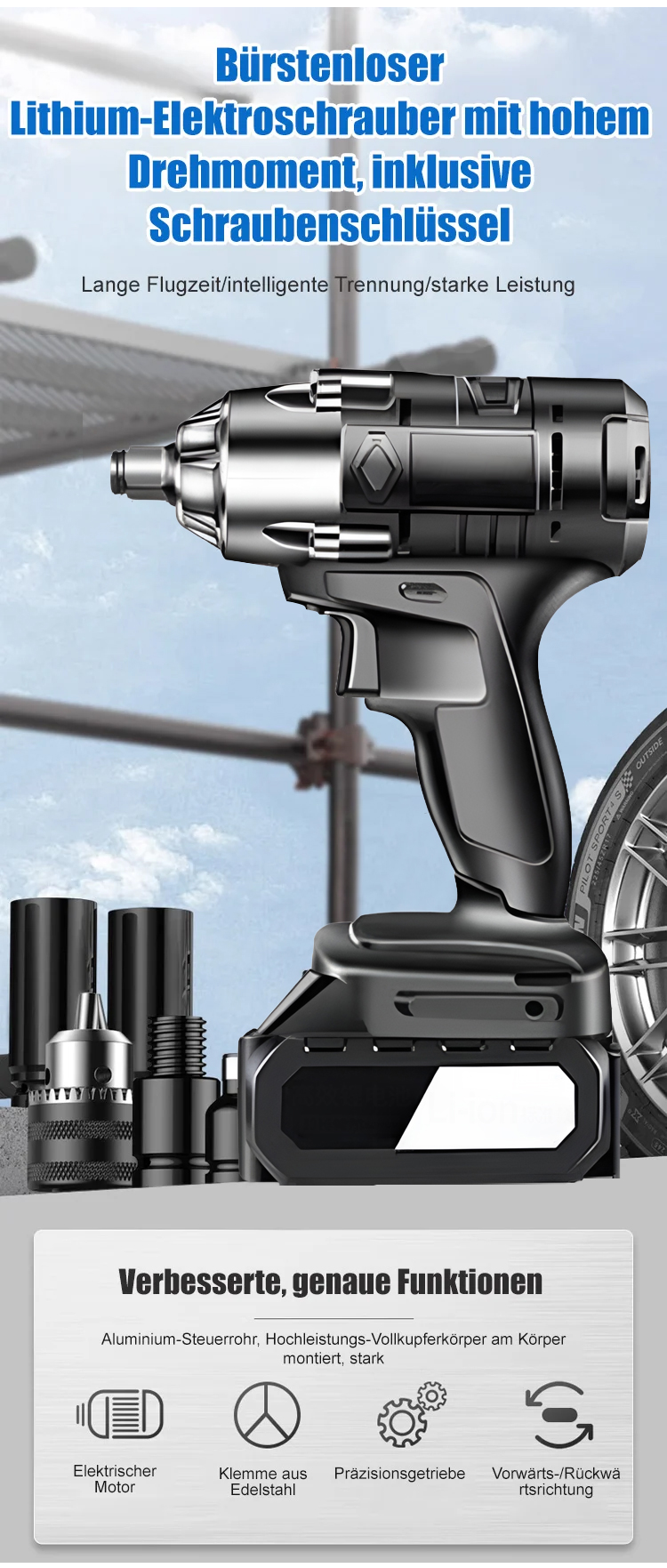 Bürstenloser Lithium-Elektroschrauber mit hohem Drehmoment in Aktion