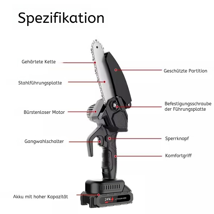 Kompakte kabellose Mini-Kettensäge mit Lithium-Akku