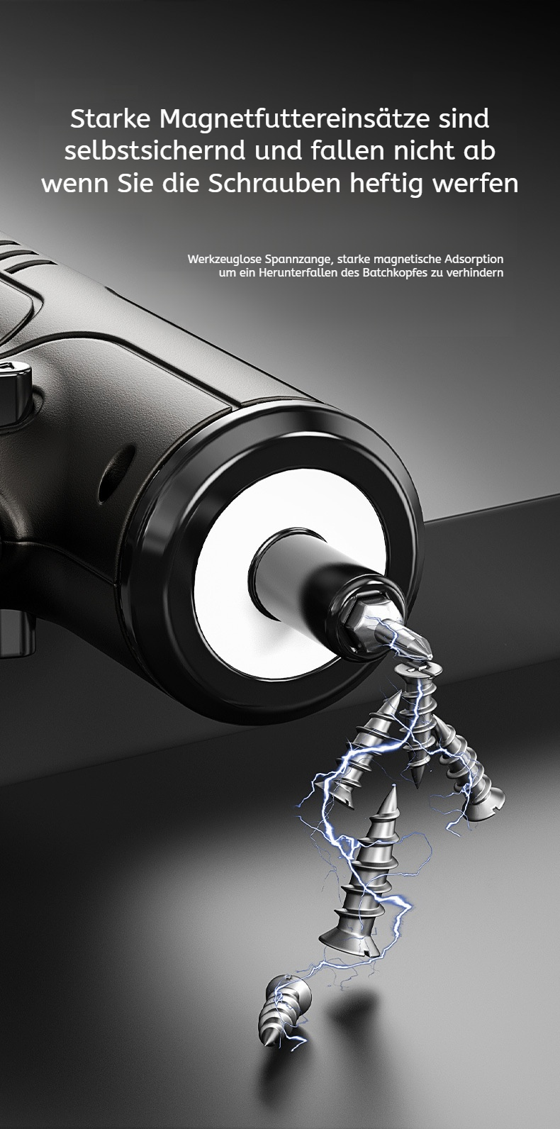 Detailansicht des Elektroschraubers mit LED-Licht