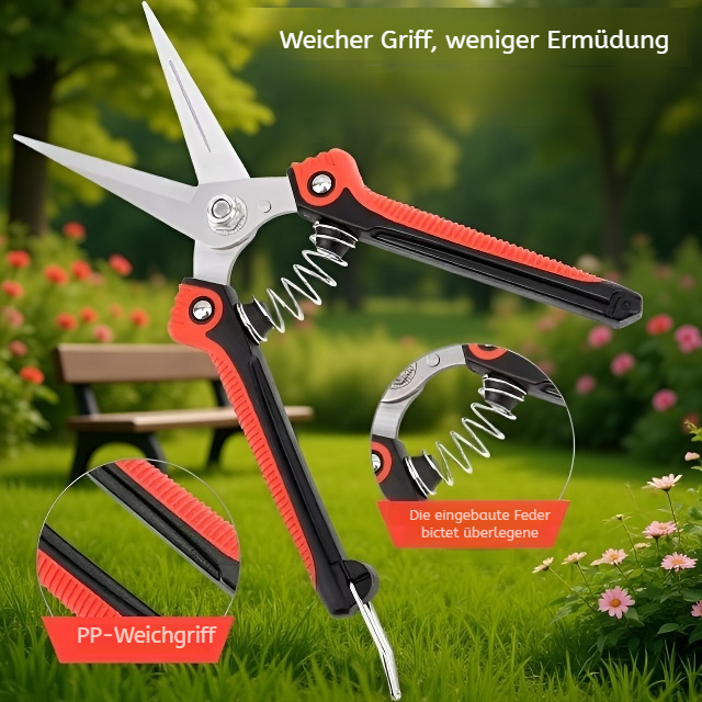 Gartenschere beim Schneiden eines Obstbaumzweigs