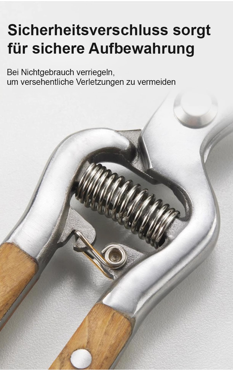 Detailansicht der scharfen Klingen der Astschere