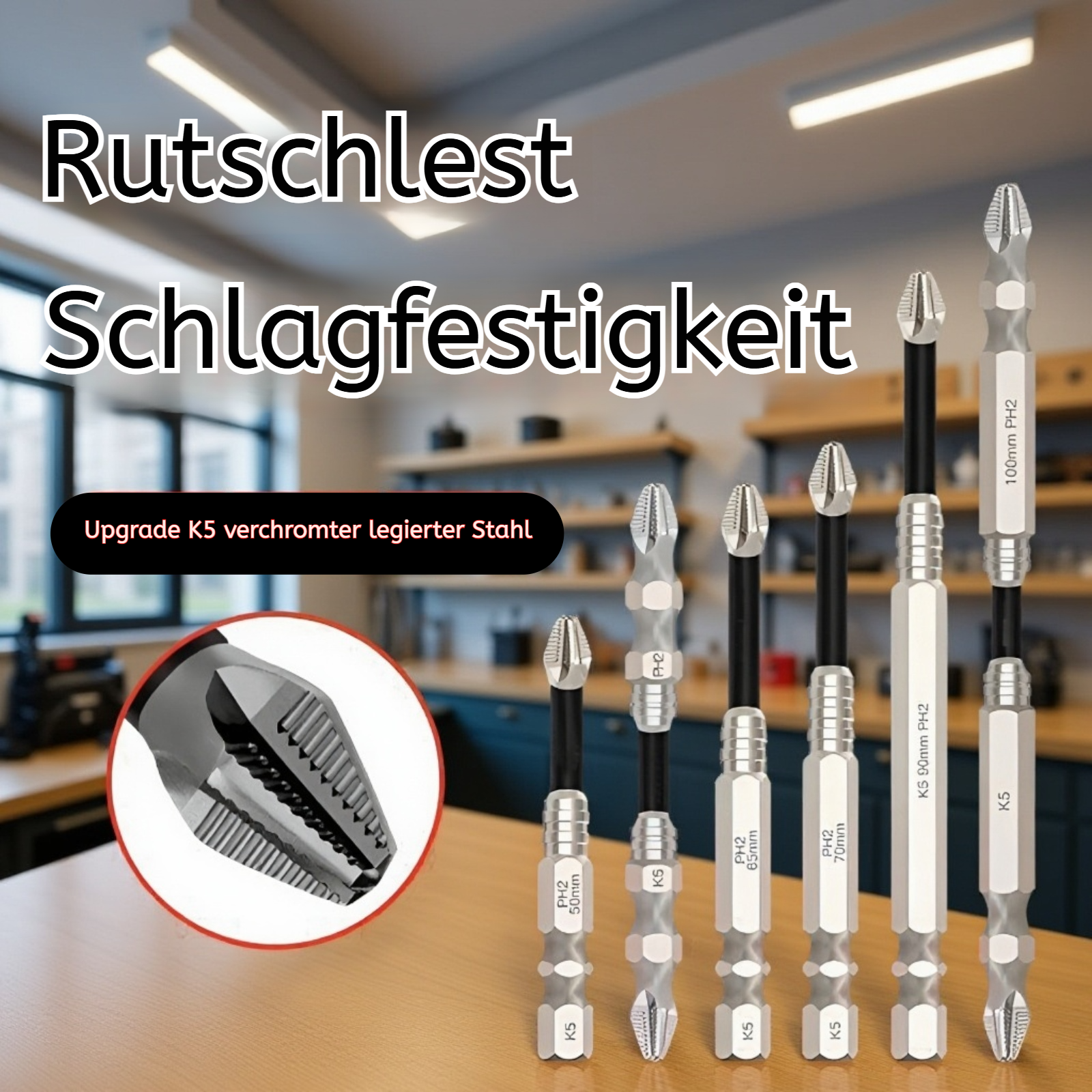 K5 Magnetischer, rutschfester Bit mit Gewinde, stoßfest für Schraubendreher