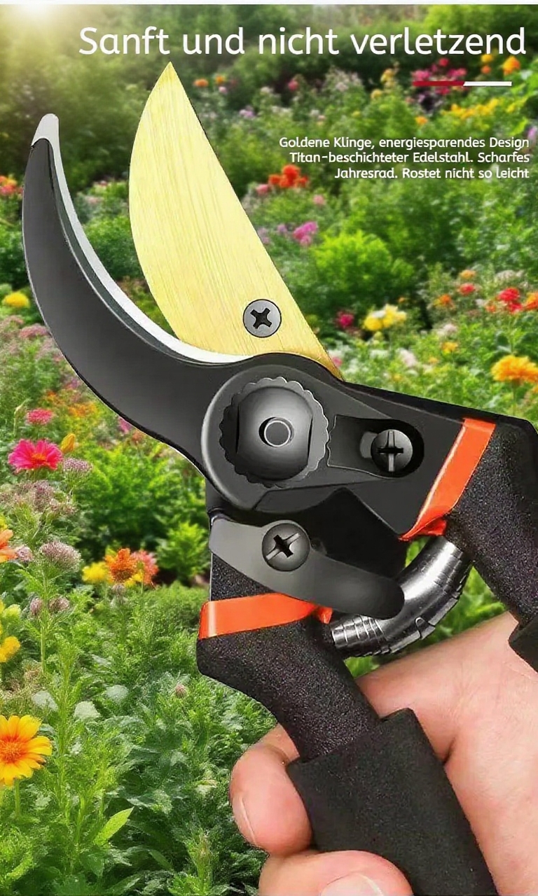 Gartenschere schneidet Rosenstrauch