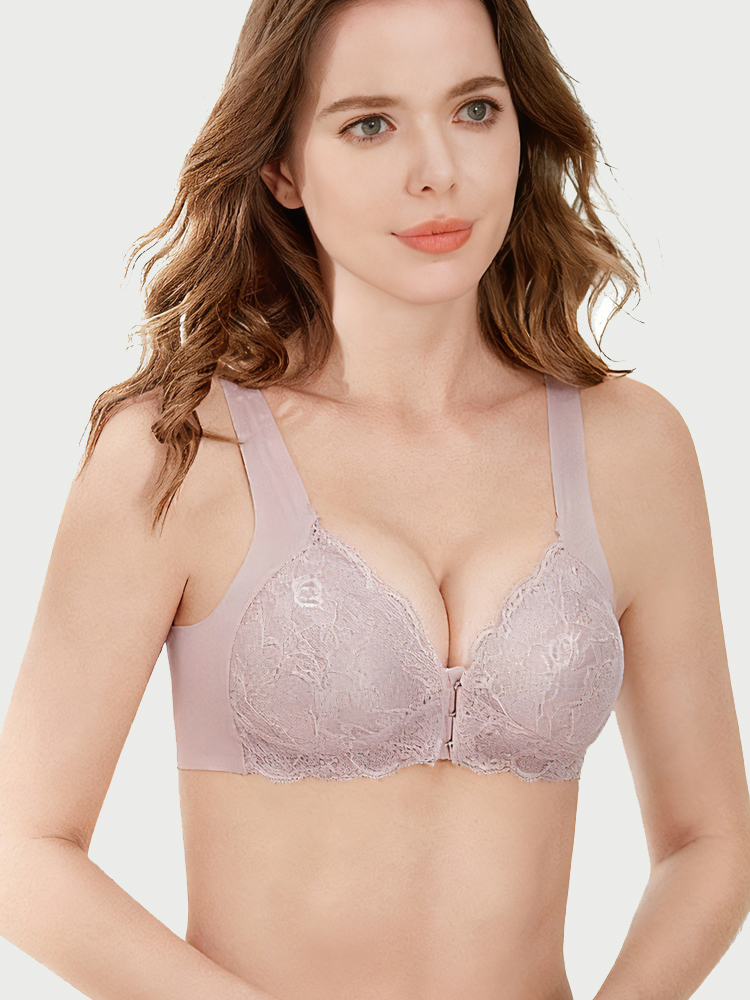 Front-clasp seamless ice silk bra