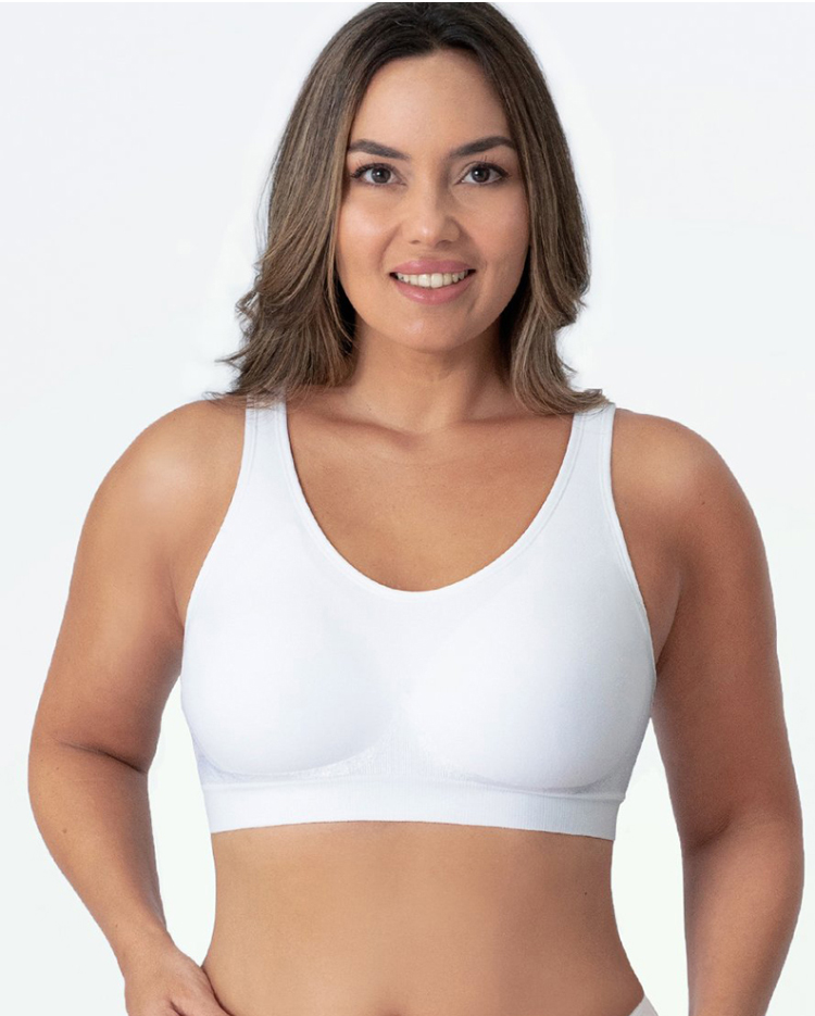 Close-up of sports bra adjustable back buckle feature